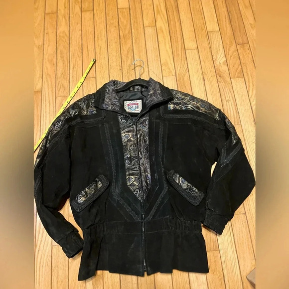 Vtg Adler Suede Leather Coat Women’s Medium 80’s Ruched Paisley Print Patchwork - Picture 9 of 11
